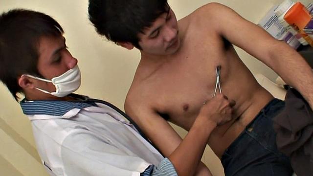 Asian doctor barebacks twink till cum after check