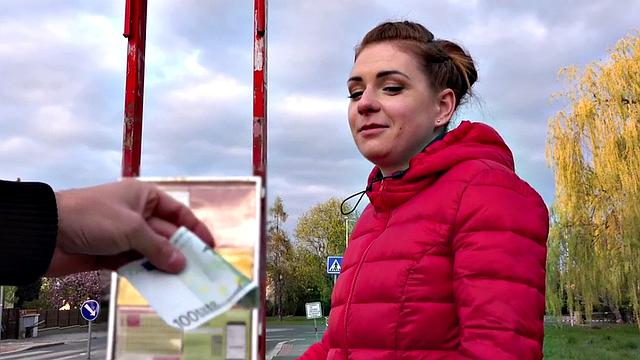 Euro blonde whore gets pounded hard for cash in public without any shame