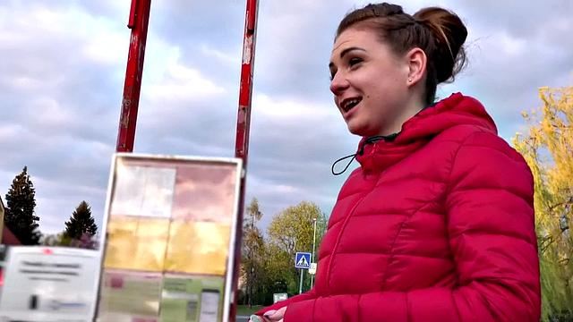 Euro blonde whore gets pounded hard for cash in public without any shame