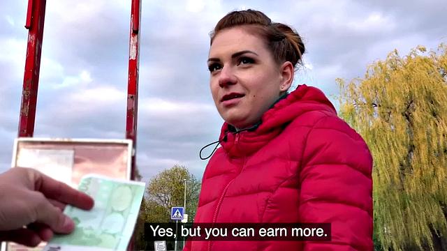 Euro blonde whore gets pounded hard for cash in public without any shame