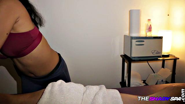 Cute masseuse gives blowjob to customer