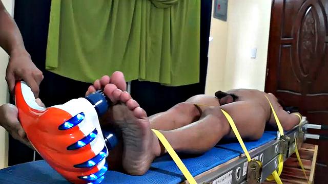 I absolutely love this sexy ticklish Asian boy Gilbert. He is delightfully ticklish, and his boy feet are to die for. We have him strapped down on the Laughing Asians tickle rack for straight boy Willy to have his way with.