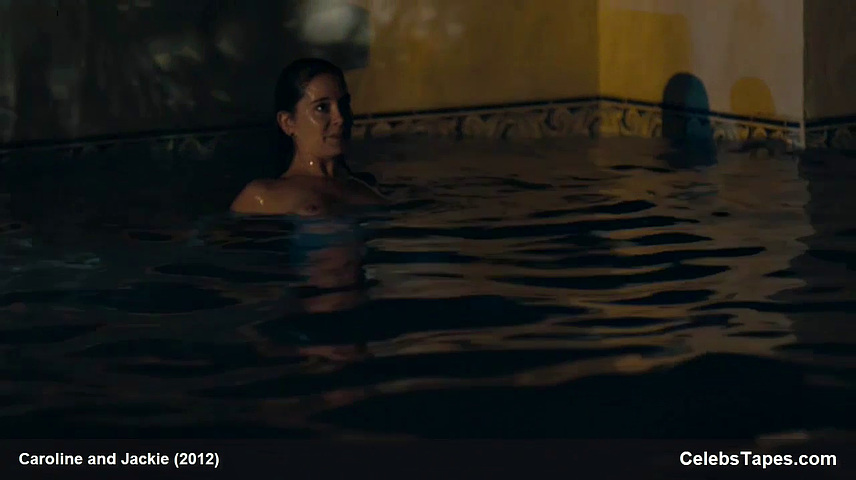 Check out Marguerite Moreau's topless poolside fun with her small tits bouncing around!