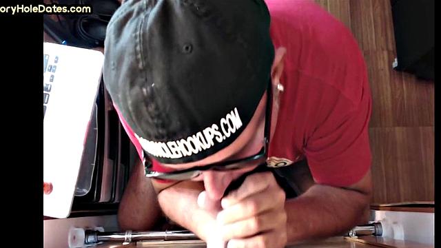 Black gay gets sucked by POV gloryhole at home