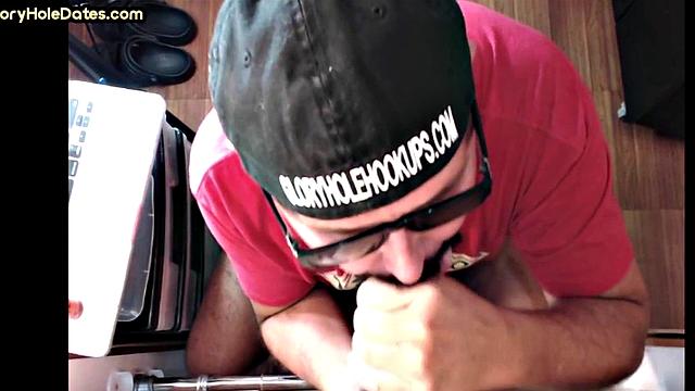 Black gay gets sucked by POV gloryhole at home