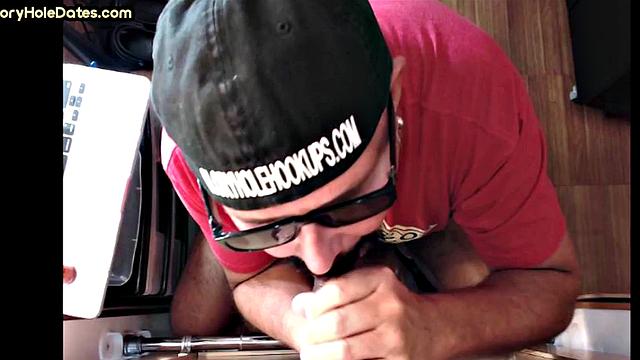 Black gay gets sucked by POV gloryhole at home