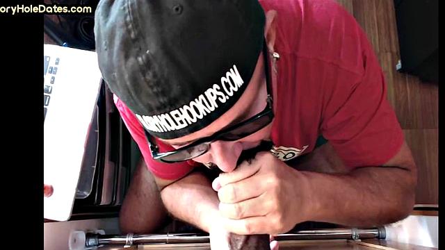 Black gay gets sucked by POV gloryhole at home