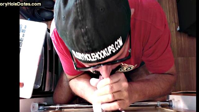 Black gay gets sucked by POV gloryhole at home