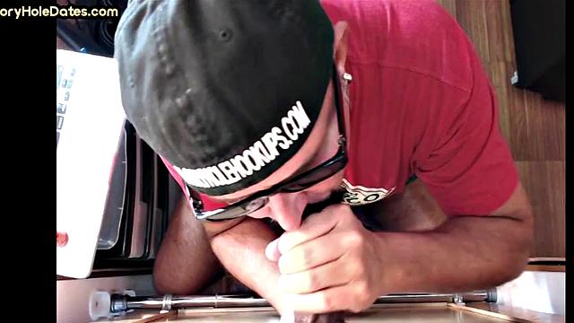 Black gay gets sucked by POV gloryhole at home