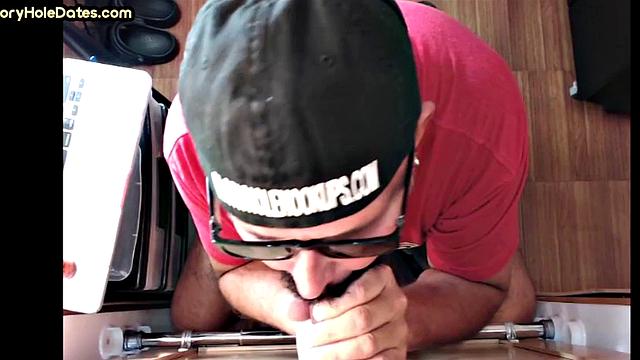 Black gay gets sucked by POV gloryhole at home