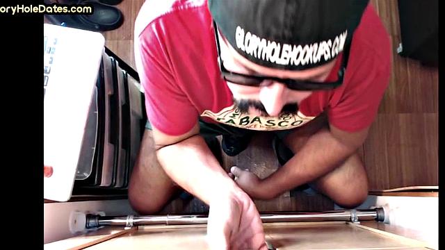 Black gay gets sucked by POV gloryhole at home