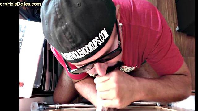 Black gay gets sucked by POV gloryhole at home