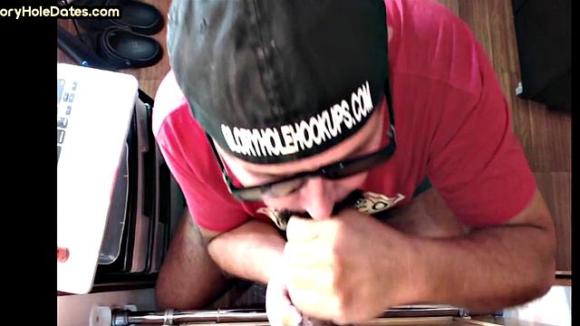 Black gay gets sucked by POV gloryhole at home