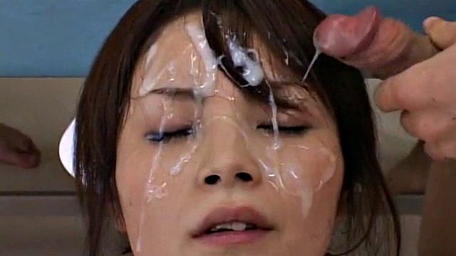 Filthy Japanese nurse sucks cocks and nipples