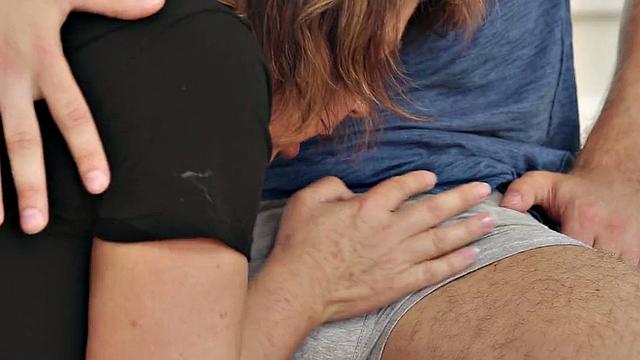 Watch this curvy babe in lingerie and heels ride a young stud's hard cock in reverse cowgirl action