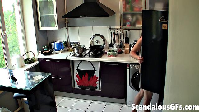 My girlfriend in the kitchen as naked as nature intended