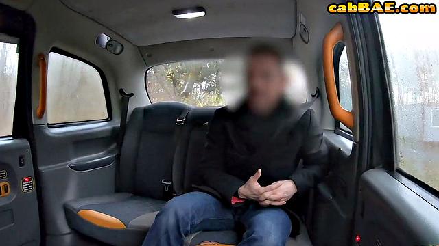 Big-titted cab spreading wet cunt