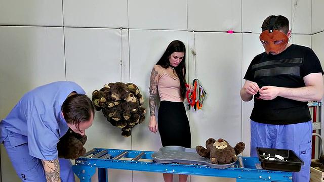 Threeway sub spit roast for BDSM teen