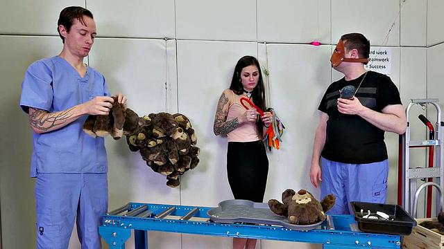 Threeway sub spit roast for BDSM teen