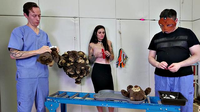 Threeway sub spit roast for BDSM teen