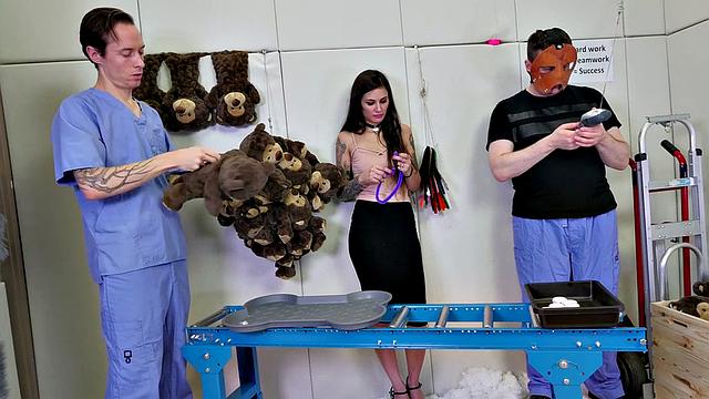 Threeway sub spit roast for BDSM teen