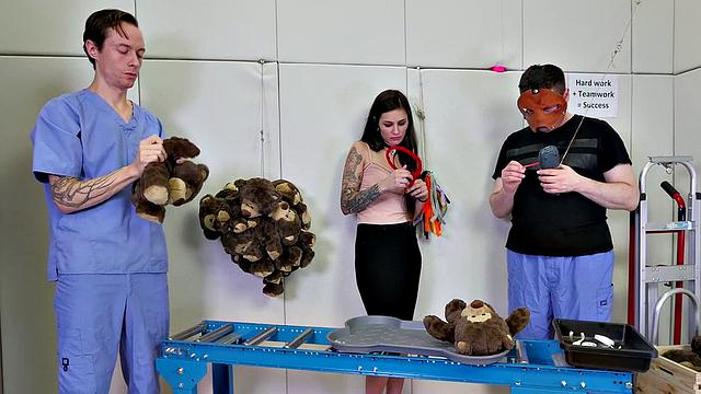 Threeway sub spit roast for BDSM teen