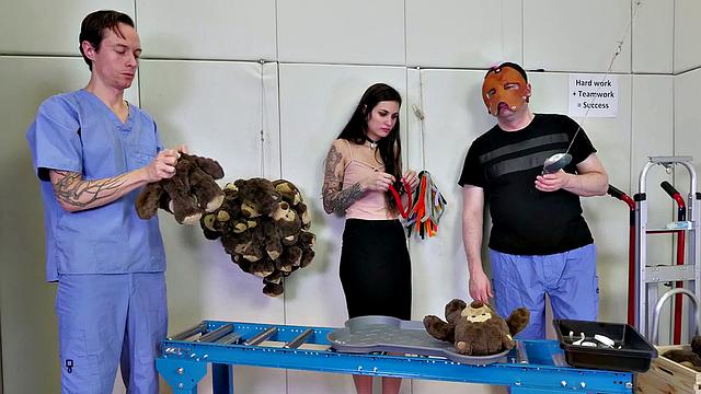 Threeway sub spit roast for BDSM teen