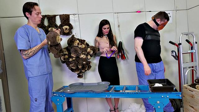 Threeway sub spit roast for BDSM teen