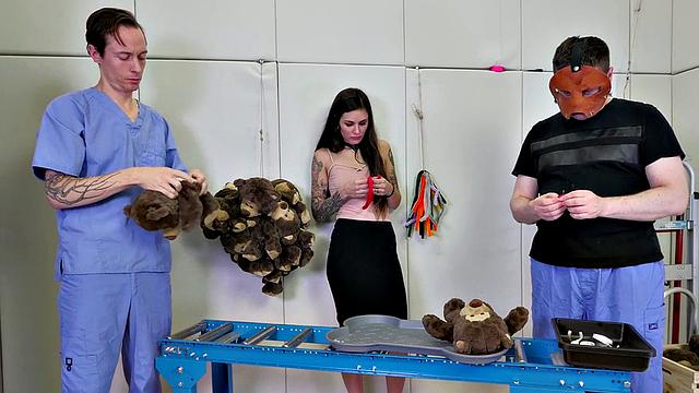 Threeway sub spit roast for BDSM teen