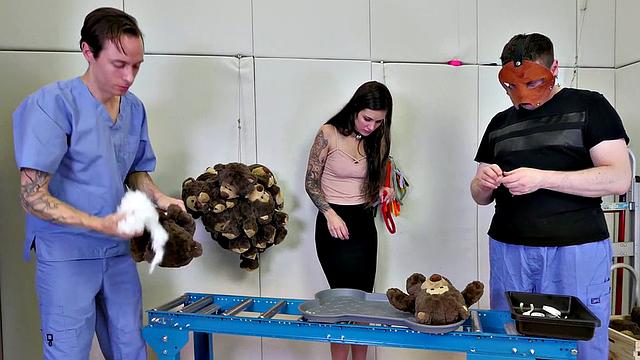 Threeway sub spit roast for BDSM teen