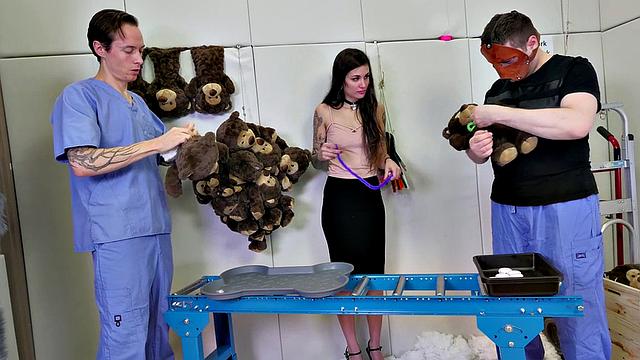 Threeway sub spit roast for BDSM teen