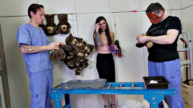 Threeway sub spit roast for BDSM teen