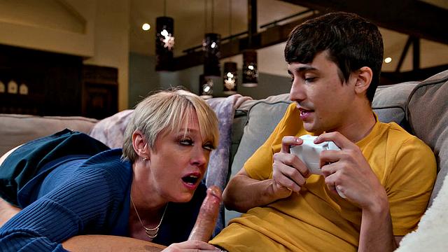 ADULT TIME - Huge Naturals MILF Dee Williams Fucks Stepson's Controller While He Plays!