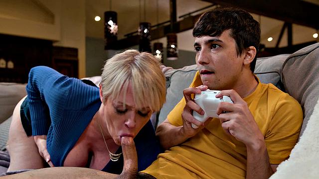 ADULT TIME - Huge Naturals MILF Dee Williams Fucks Stepson's Controller While He Plays!