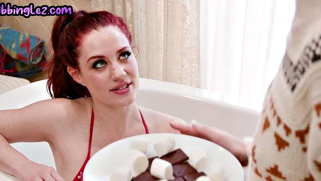 Lesbian love playing with hairy pussy in bath