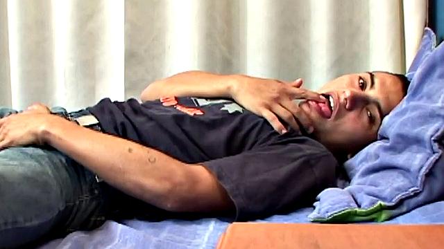 OG is a horny Latino who invites us into his bedroom to watch him jerk off. On the bed, he slowly strips naked and grabs his uncut cock. It isn't long before he is rock hard and stroking with determination.