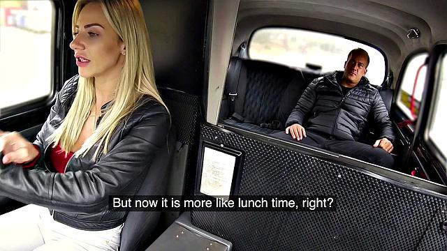 Blonde babe in jeans gets wet and wild licking for a free taxi ride