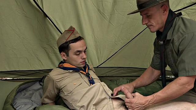 Twink scout barebacked by hunk in tent outdoor