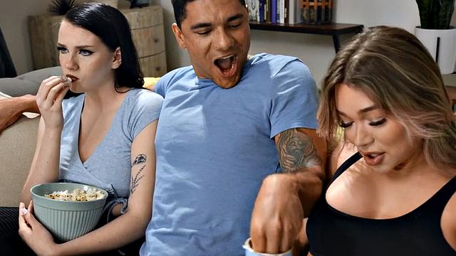 Busty TS babe in sports stockings bareback banged by BF