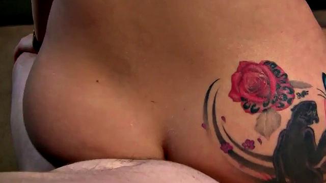 Blonde with tattoos gives a POV blowjob before getting pounded from behind