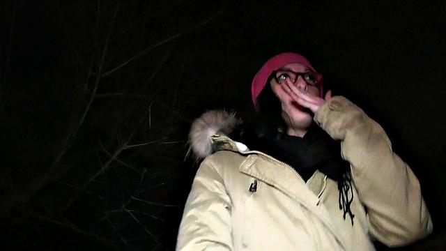 Glass-wearing brunette gets pounded outdoors while wearing glasses