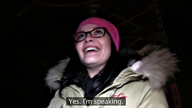 Glass-wearing brunette gets pounded outdoors while wearing glasses