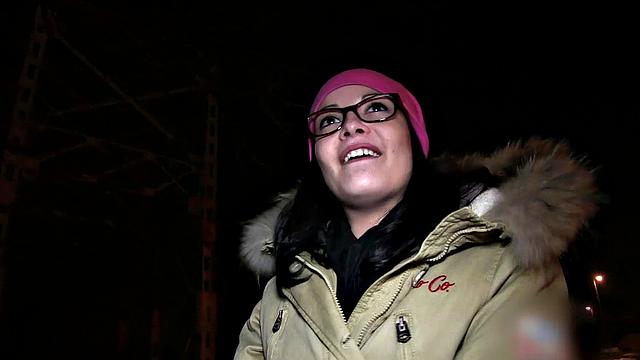 Glass-wearing brunette gets pounded outdoors while wearing glasses