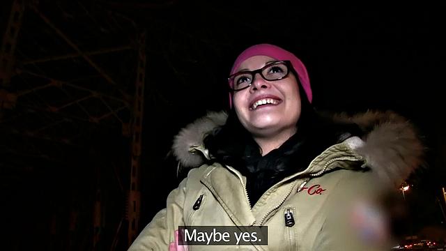 Glass-wearing brunette gets pounded outdoors while wearing glasses