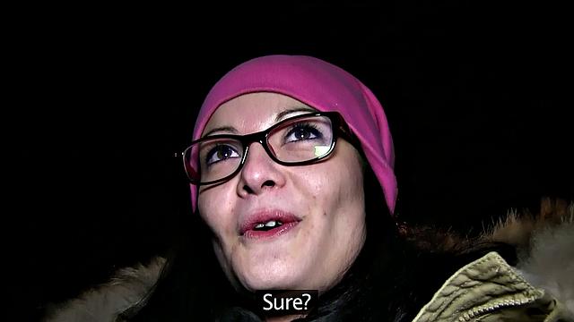 Glass-wearing brunette gets pounded outdoors while wearing glasses