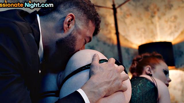 Classy auburn babe rammed before swallowing cum