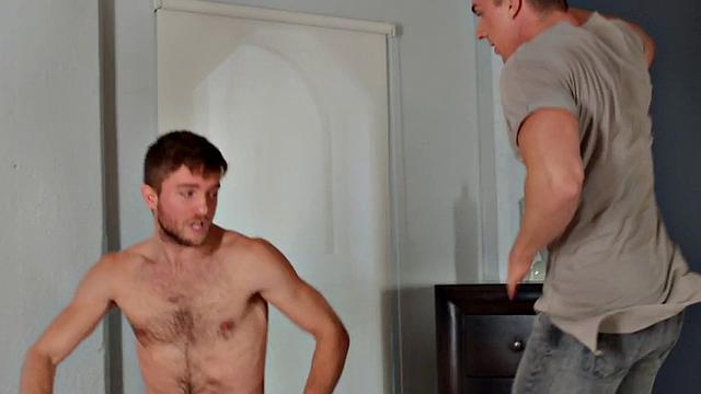 Gay duo enjoy bareback while bound BF watches