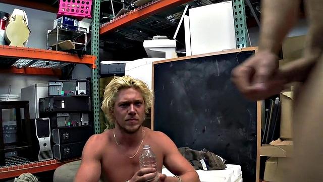 Watch these two hot blondes take turns getting their assholes drilled in the office of the store