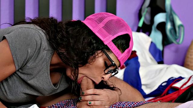 Get off with this kinky cleaning job while wearing glasses and long socks