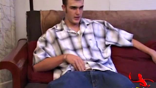 After getting naked, Christian lubes up his huge cock and starts jacking off. For some added stimulation, he fingers his asshole as he strokes and in no time his warm cum erupts onto his chest.